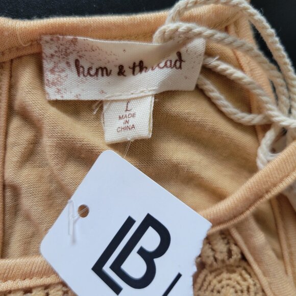 NWT Hem & Thread Women’s Top, L, Yellow, Crochet Detail, Dress/Casual Shirt. - Picture 4 of 7